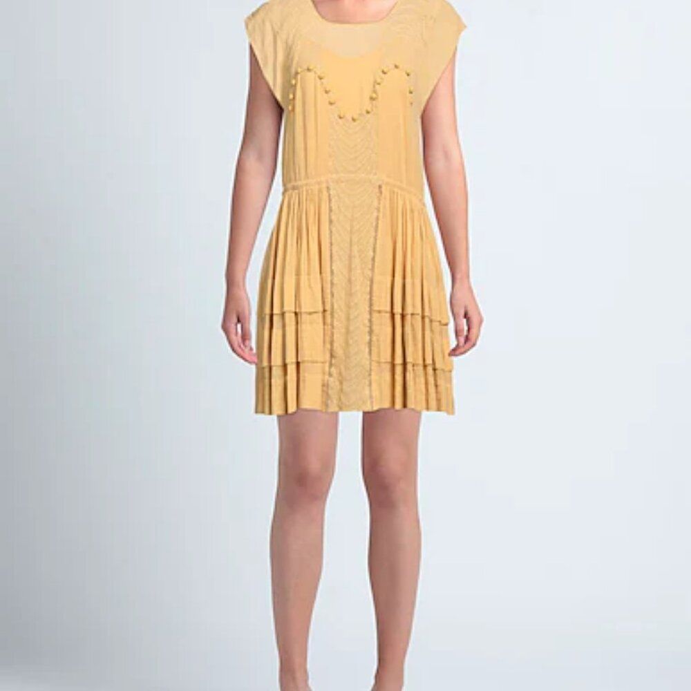 Nwt Mes Demoiselles 36 S Lace Eyelit Embroidered Peasant Boho Gauze Dress Yellow